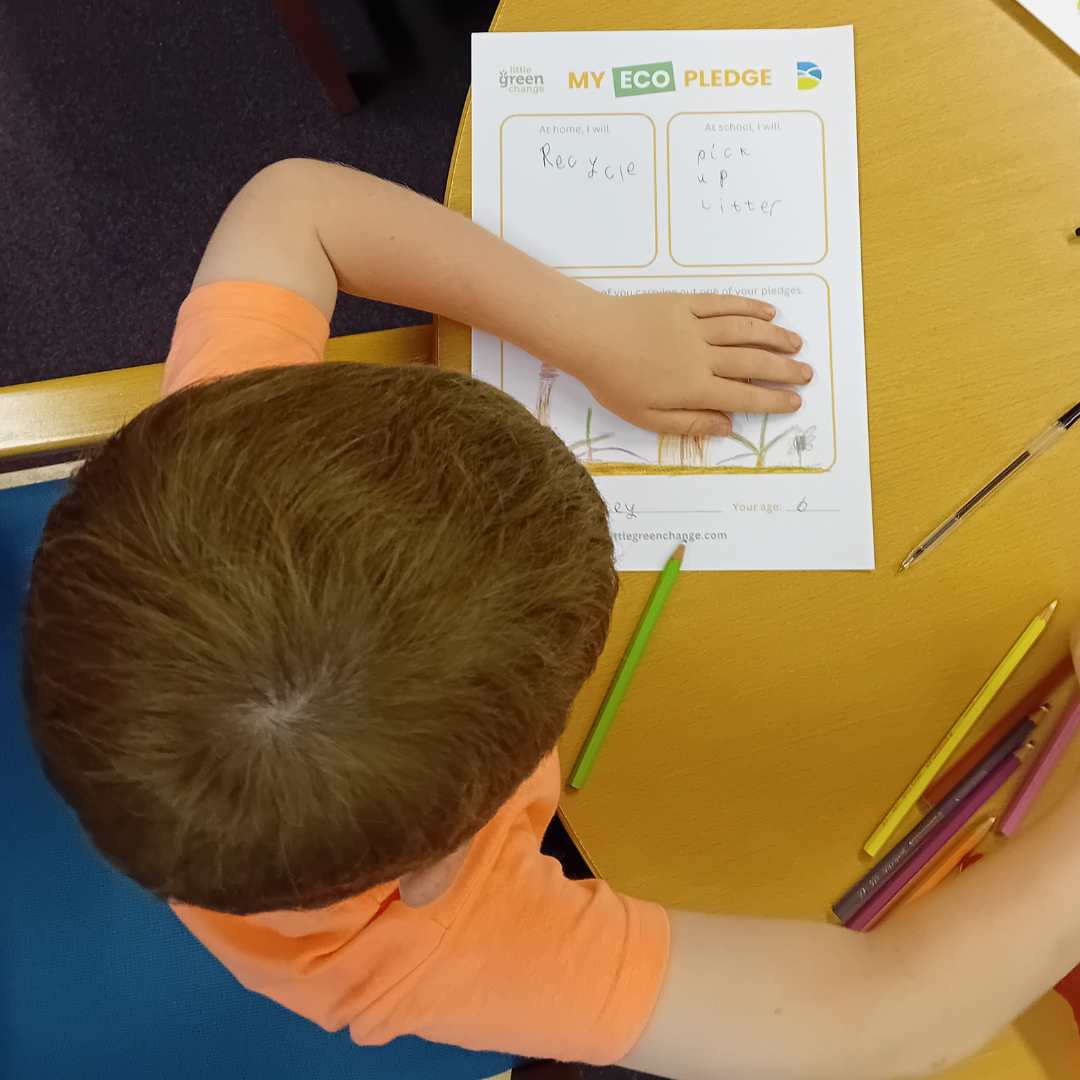 Kids' eco pledge poster session at Chickerell Community Library, October 2023