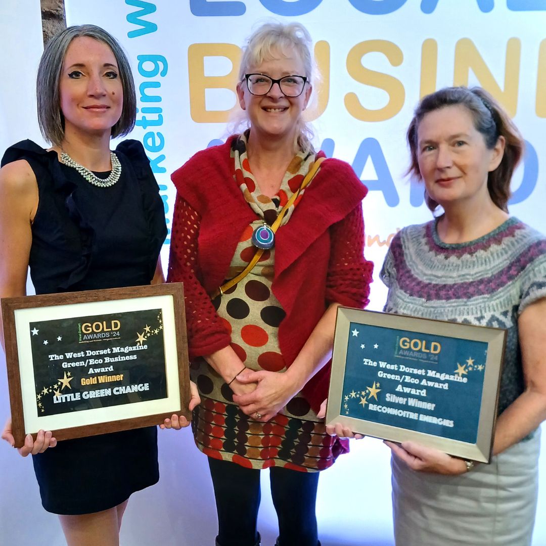 Little Green Change winning the Green/Eco Business Award at the West Dorset Gold Business Awards 2024
