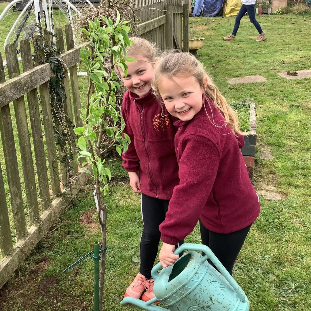 Kenn C of E Primary School in Devon tree planting, April 2025